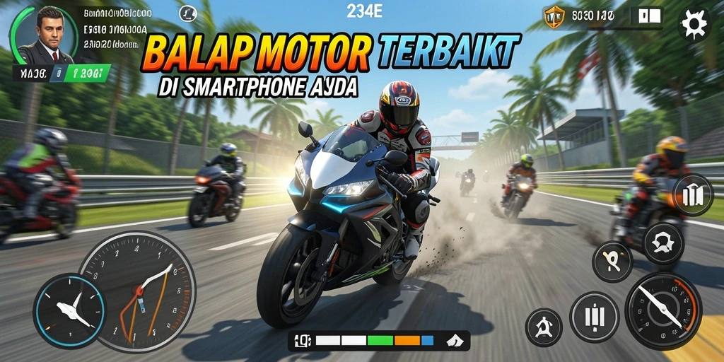 Tampilan gameplay balap motor yang seru dan penuh aksi.