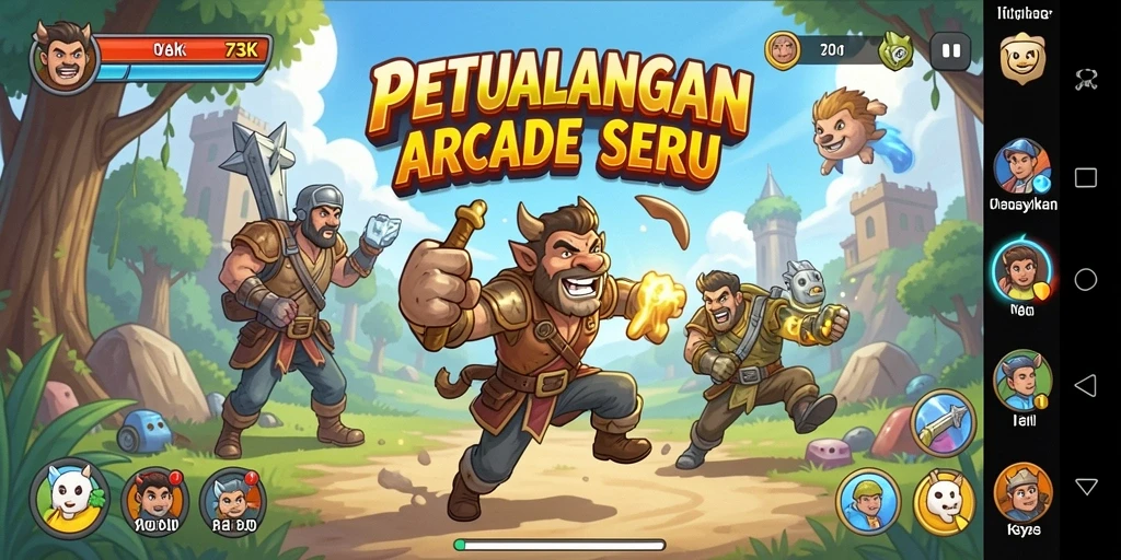Tangkapan layar menunjukkan aksi seru di dalam game Arcade.