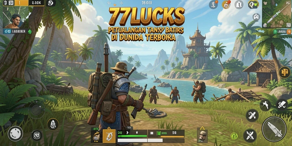 Screenshot 77LUCKS menampilkan petualangan epik di dunia terbuka.