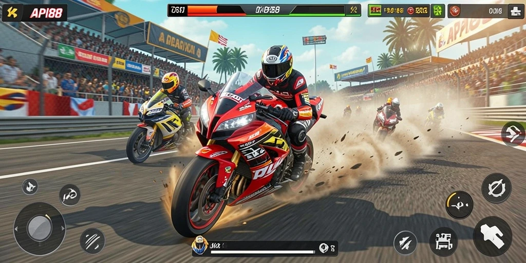 Screenshot utama API88 menampilkan aksi balapan motor yang seru.