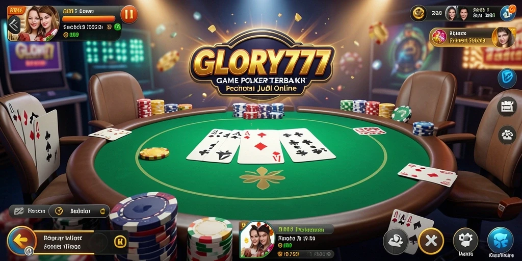 Screenshot gameplay GLORY777 menampilkan aksi poker yang mendebarkan.