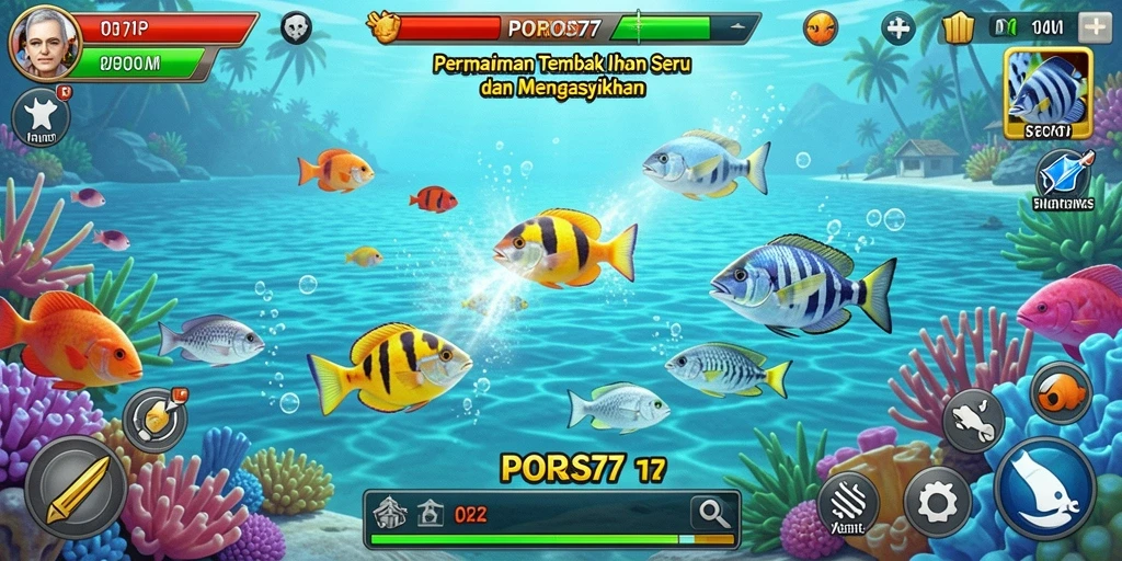 Screenshot gameplay POROS77 menampilkan aksi seru menangkap ikan.
