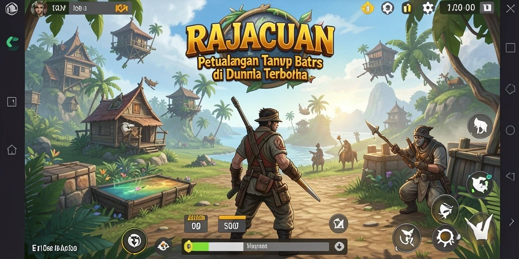 Menampilkan aksi eksplorasi seru di dunia terbuka RAJACUAN.