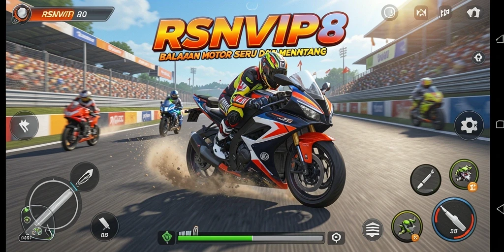Gameplay seru RSNVIP8 dengan balapan motor.