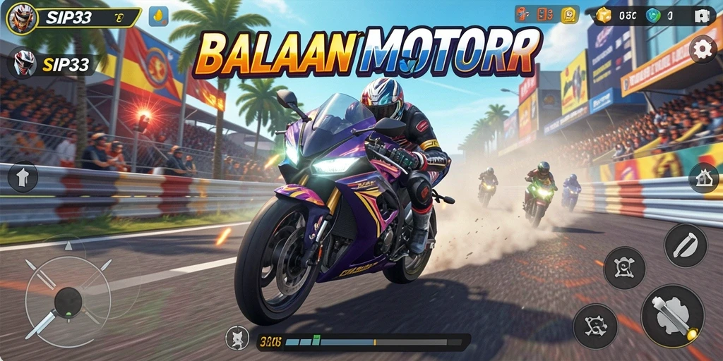Tampilan menarik dari gameplay balapan motor yang mendebarkan.